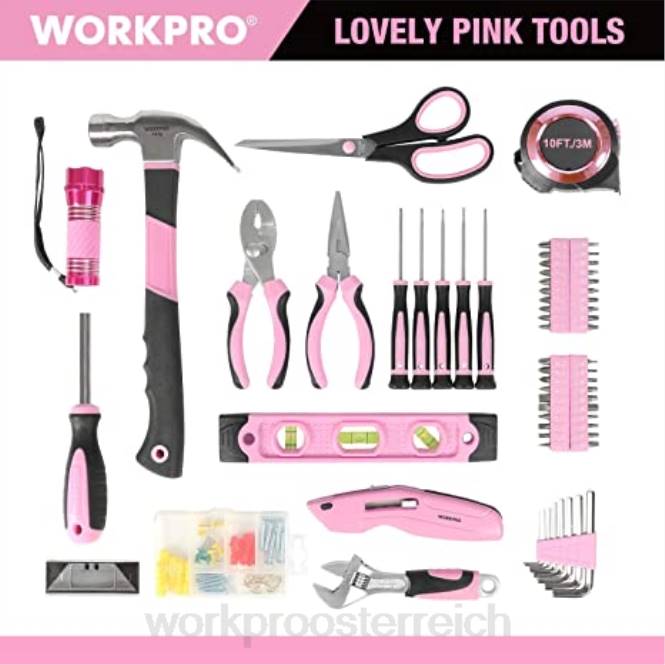 106-teiliges Werkzeugset, 6 magnetische Schraubendreher, 12-V-Akku-Bohrschrauber-Set und 6-in-1-Tacker WORKPRO V02J312 Rosa Werkzeug