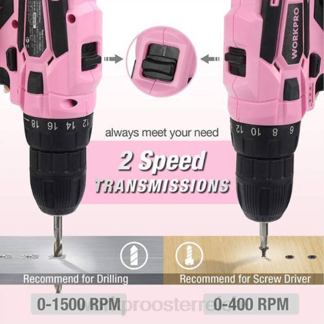 12-V-Akku-Bohrschrauber-Set, 103-teiliges Werkzeugset, 8-teiliges Magnetschraubendreher-Set und 6-in-1-Tacker WORKPRO V02J315 Rosa Werkzeug