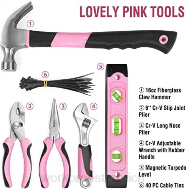 12-V-Akku-Bohrschrauber-Set, 103-teiliges Werkzeugset, 8-teiliges Magnetschraubendreher-Set und 6-in-1-Tacker WORKPRO V02J315 Rosa Werkzeug