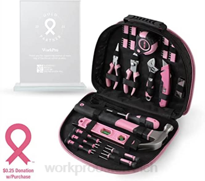 12-V-Akku-Bohrschrauber-Set, 103-teiliges Werkzeugset, 8-teiliges Magnetschraubendreher-Set und 6-in-1-Tacker WORKPRO V02J315 Rosa Werkzeug