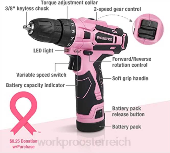 12-V-Akku-Bohrschrauber-Set, 6-in-1-Tacker, 8-teiliges Magnetschraubendreher-Set und kabellose Heißklebepistole WORKPRO V02J313 Rosa Werkzeug