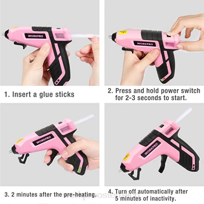 12-V-Akku-Bohrschrauber-Set, 6-in-1-Tacker, 8-teiliges Magnetschraubendreher-Set und kabellose Heißklebepistole WORKPRO V02J313 Rosa Werkzeug