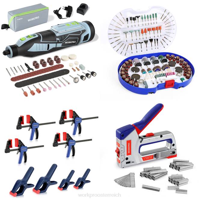 12-V-Akku-Rotationswerkzeugsatz und 276-teiliges Rotationswerkzeug-Zubehörsatz sowie 8-teiliger Klammersatz und 4-in-1-Tackersatz WORKPRO V02J317 morden Werkzeug