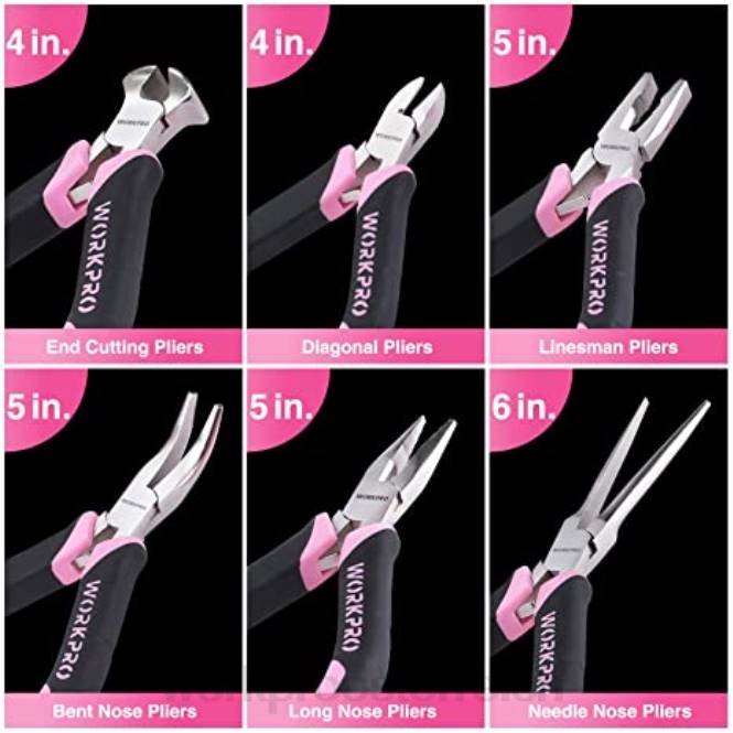 20-V-Akku-Bohrschrauber-Set, 6-teilige Mini-Zange, 10-teiliges Werkzeugset und kabellose Klebepistole WORKPRO V02J316 Rosa Werkzeug