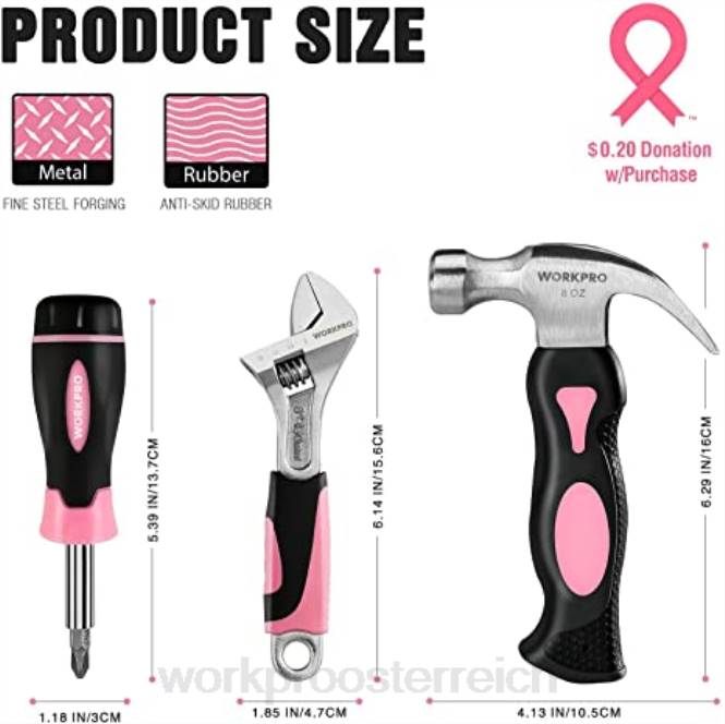 20-V-Akku-Bohrschrauber-Set, 6-teilige Mini-Zange, 10-teiliges Werkzeugset und kabellose Klebepistole WORKPRO V02J316 Rosa Werkzeug