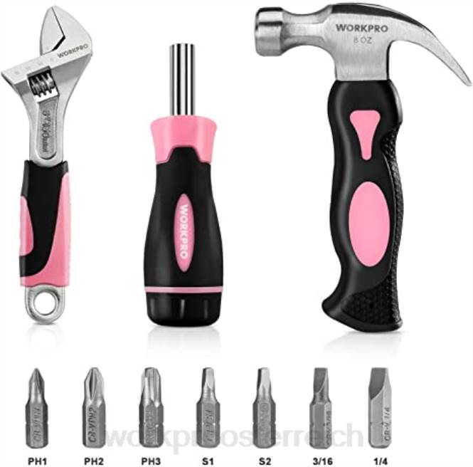 20-V-Akku-Bohrschrauber-Set, 6-teilige Mini-Zange, 10-teiliges Werkzeugset und kabellose Klebepistole WORKPRO V02J316 Rosa Werkzeug