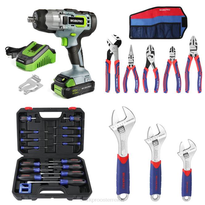 20-V-Akku-Schlagschrauber, 5-teiliges Zangenset, 16-teiliges Magnetschraubendreher-Set und 3-teiliges Rollgabelschlüssel-Set WORKPRO V02J319 hilfreich Werkzeug