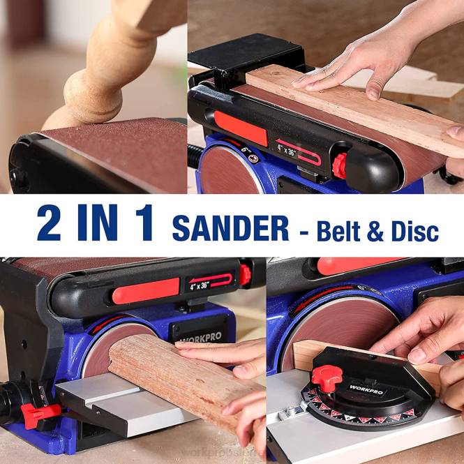 Band-Tellerschleifer, 4 Zoll x 36 Zoll Band- und 6 Zoll-Tellerschleifer mit 6 Schleifpapieren, Gusseisenbasis zum Schleifen von Holzarbeiten WORKPRO V02J235 nützlich Werkzeug