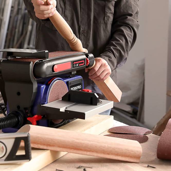 Band-Tellerschleifer, 4 Zoll x 36 Zoll Band- und 6 Zoll-Tellerschleifer mit 6 Schleifpapieren, Gusseisenbasis zum Schleifen von Holzarbeiten WORKPRO V02J235 nützlich Werkzeug