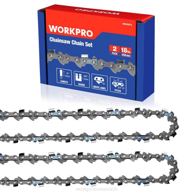2er-Pack Kettensägenkette, 3/8" Teilung, 62 Antriebsglieder, Holzsägekette für Kettensägenteile WORKPRO V02J203 neu Werkzeug