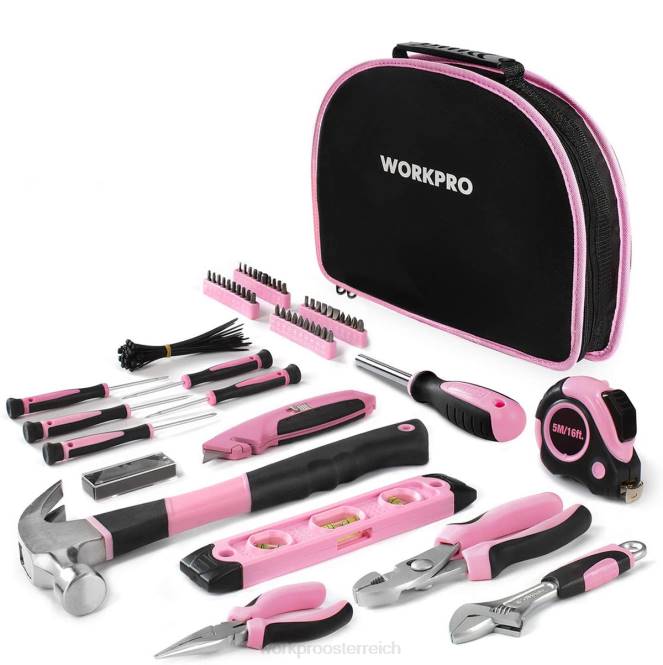 103-teiliges Werkzeugset mit leicht zu transportierender runder Tasche, perfekt für die Heimwerkerpflege WORKPRO V02J248 Rosa Werkzeug