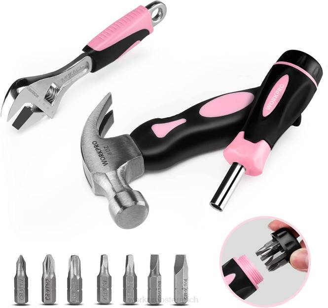 10-teiliges Haushaltswerkzeugset für Frauen mit Schraubendreher-Bithalter-Set WORKPRO V02J243 Rosa Werkzeug