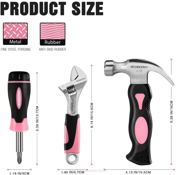 10-teiliges Haushaltswerkzeugset für Frauen mit Schraubendreher-Bithalter-Set WORKPRO V02J243 Rosa Werkzeug