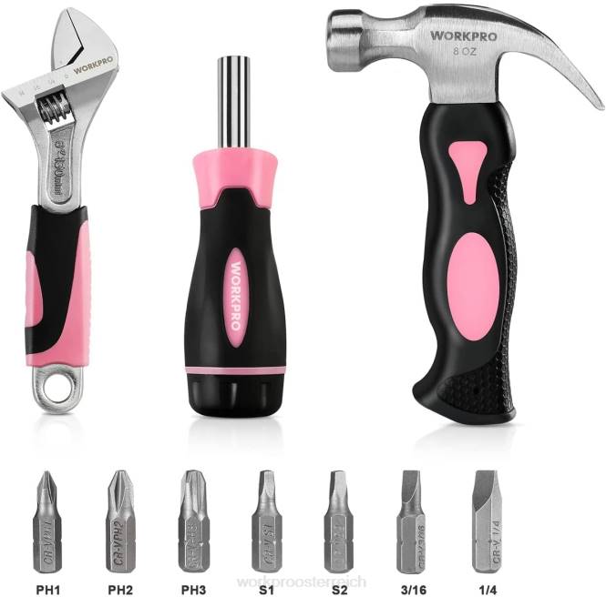 10-teiliges Haushaltswerkzeugset für Frauen mit Schraubendreher-Bithalter-Set WORKPRO V02J243 Rosa Werkzeug