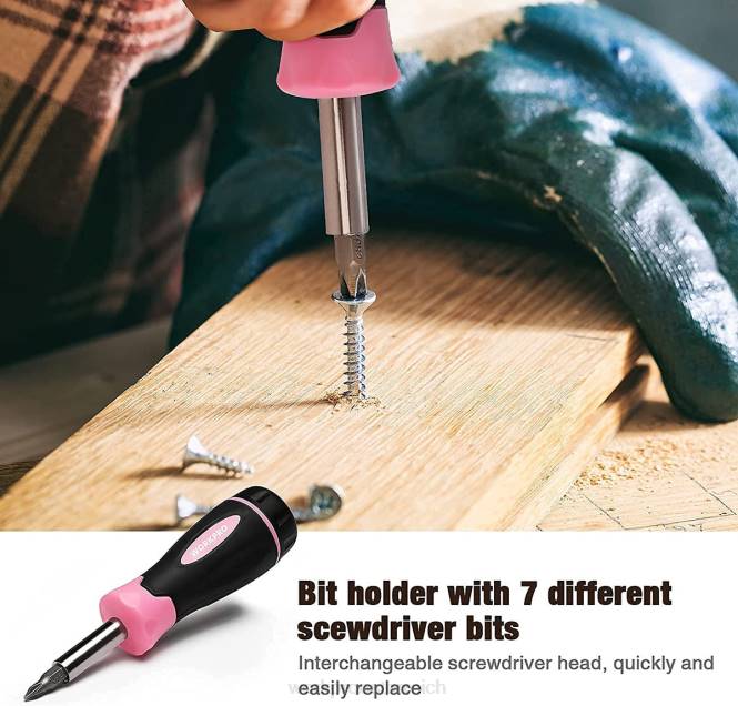 10-teiliges Haushaltswerkzeugset für Frauen mit Schraubendreher-Bithalter-Set WORKPRO V02J243 Rosa Werkzeug