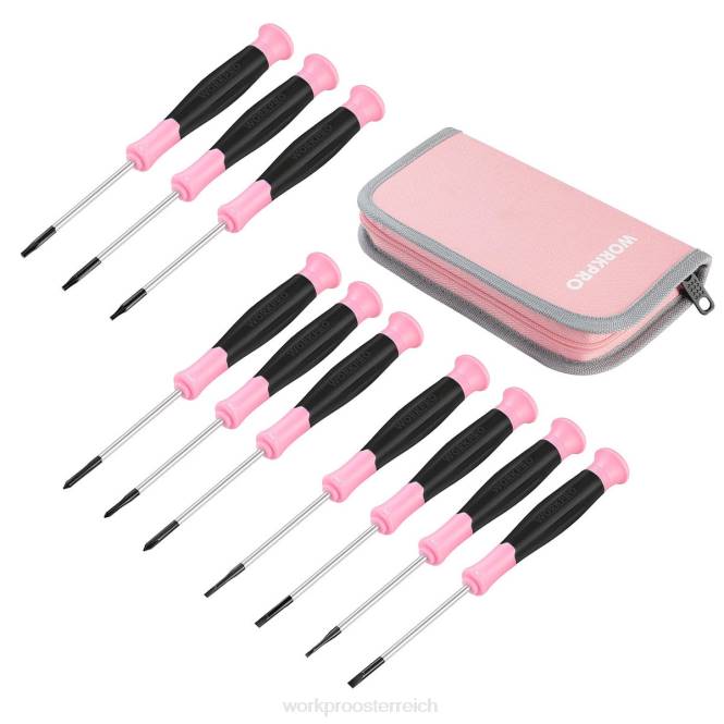10-teiliges Präzisionsschraubendreher-Set mit Tasche, Kreuzschlitz, Schlitz, Torx-Stern, magnetischer Spitze, kleines Schraubendreher-Reparaturset WORKPRO V02J255 Rosa Werkzeug