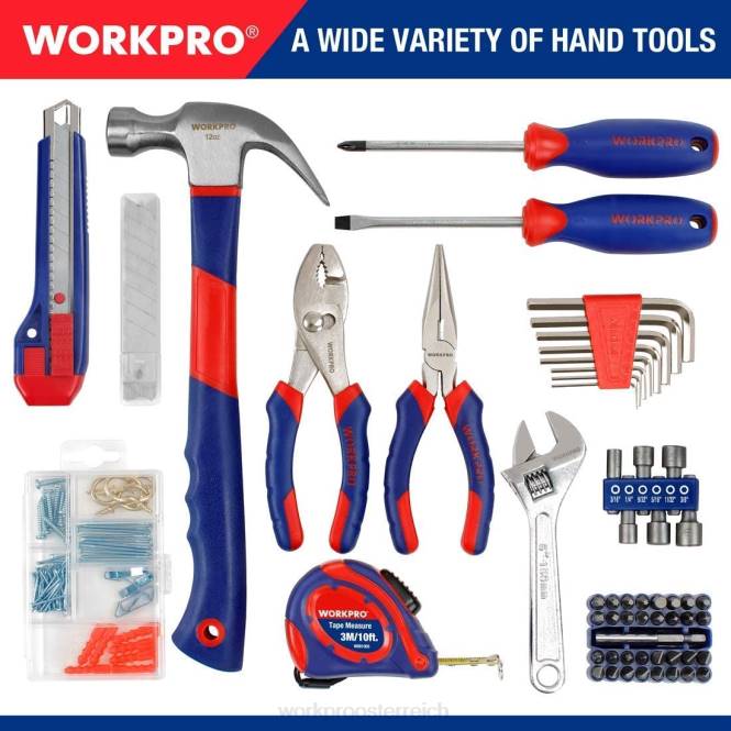 12-V-Akku-Bohrschrauber und Heimwerkzeug-Set, 177-teiliges Kombi-Set mit Werkzeugtasche WORKPRO V02J171 nützlich Werkzeug