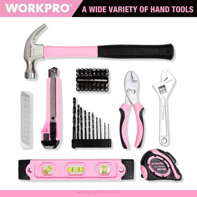 12-V-Akku-Bohrschrauber und Heimwerkzeugsatz mit 14-Zoll-Aufbewahrungstasche WORKPRO V02J258 Rosa Werkzeug