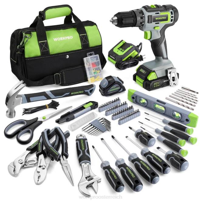 157-teiliges Akku-Bohrschrauber-Kombiset mit 20-V-Akku-Lithium-Ionen-Akku WORKPRO V02J259 rosa/grau Werkzeug