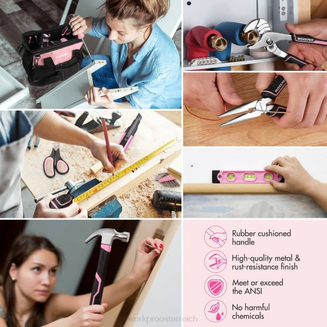 157-teiliges Akku-Bohrschrauber-Kombiset mit 20-V-Akku-Lithium-Ionen-Akku WORKPRO V02J259 rosa/grau Werkzeug