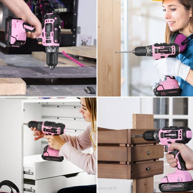 157-teiliges Akku-Bohrschrauber-Kombiset mit 20-V-Akku-Lithium-Ionen-Akku WORKPRO V02J259 rosa/grau Werkzeug