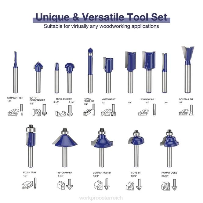 15-teiliges Fräser-Set, 1/4-Zoll-Schaft-Wolframkarbid-Fräser WORKPRO V02J130 morden Werkzeug