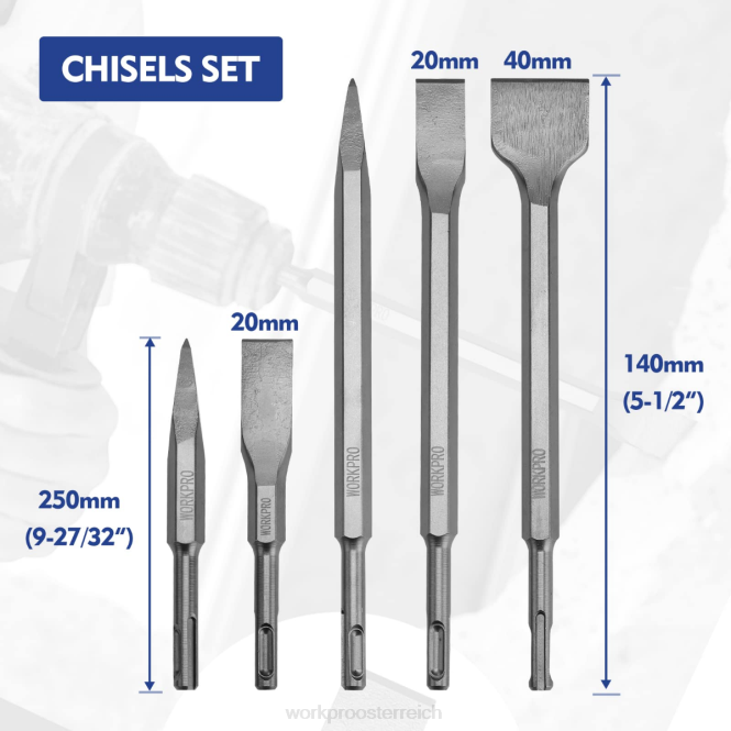 17-teiliges SDS-Plus-Bohrhammer- und Meißelset WORKPRO V02J199 hilfreich Werkzeug