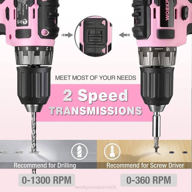 20-V-Akku-Bohrschrauber-Set mit Schnellladegerät und 11-Zoll-Aufbewahrungstasche im Lieferumfang enthalten WORKPRO V02J261 Rosa Werkzeug