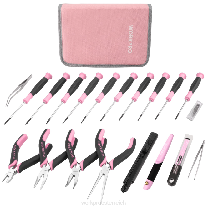 33-teiliges Präzisions-Reparaturwerkzeug-Set inklusive Zangen-Set WORKPRO V02J257 Pink Blau Werkzeug