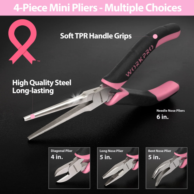 33-teiliges Präzisions-Reparaturwerkzeug-Set inklusive Zangen-Set WORKPRO V02J257 Pink Blau Werkzeug
