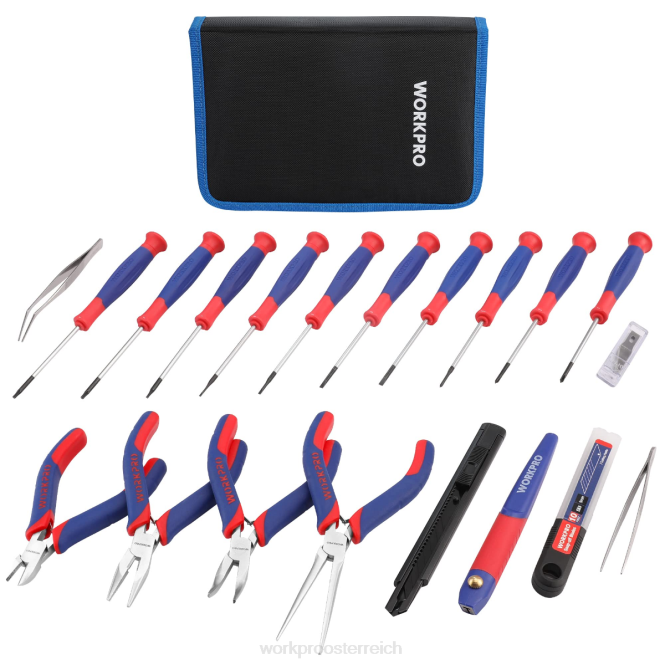 33-teiliges Präzisions-Reparaturwerkzeug-Set inklusive Zangen-Set WORKPRO V02J257 Pink Blau Werkzeug