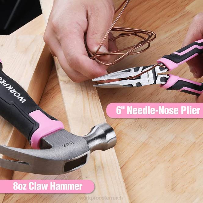 52-teiliges Werkzeugset, Heim-Werkzeugset für Damen mit Aufbewahrungs-Werkzeugkasten, Basis-Werkzeugset – Band WORKPRO V02J249 Rosa Werkzeug