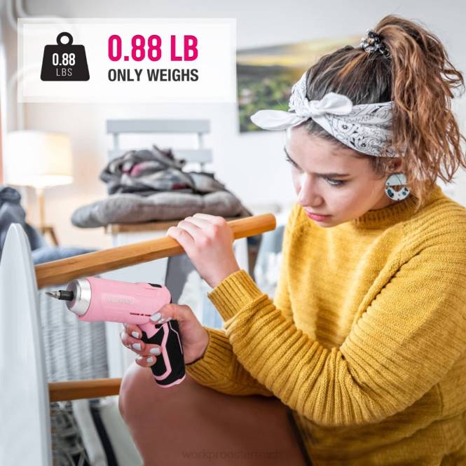 75-teiliges Werkzeugset, drehbarer 3,7-V-Akkuschrauber und Haushaltswerkzeugsatz WORKPRO V02J260 Rosa Werkzeug