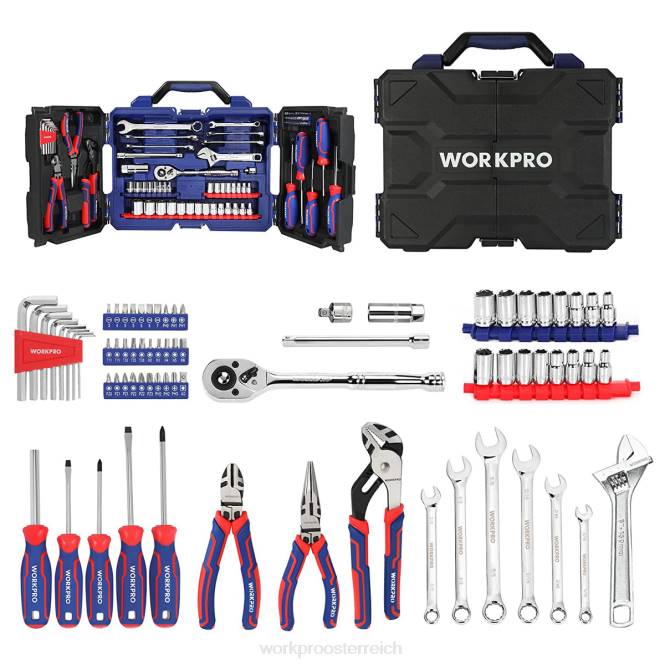 87-teiliges Mechanik-Werkzeugset, Handwerkzeugset mit Aufbewahrungswerkzeugkasten WORKPRO V02J305 morden Werkzeug