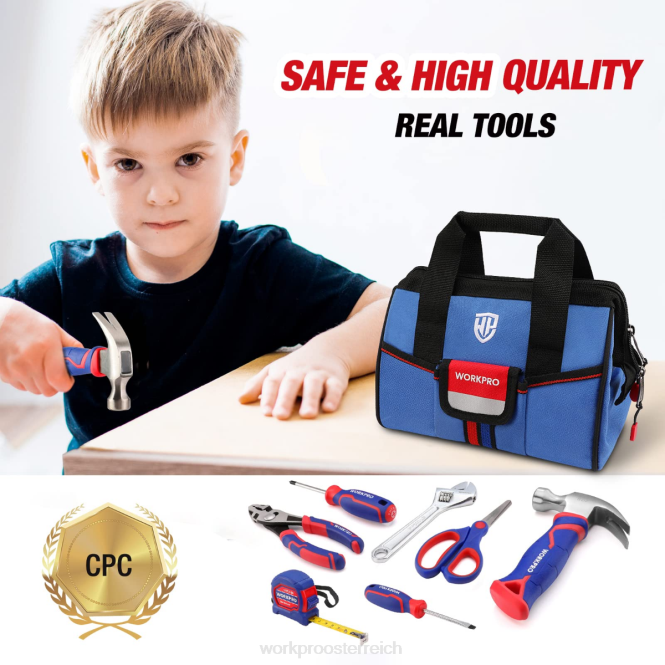 9-teiliges Kinder-Junior-Werkzeugset mit Werkzeugtasche WORKPRO V02J253 Pink Blau Werkzeug