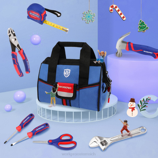 9-teiliges Kinder-Junior-Werkzeugset mit Werkzeugtasche WORKPRO V02J253 Pink Blau Werkzeug