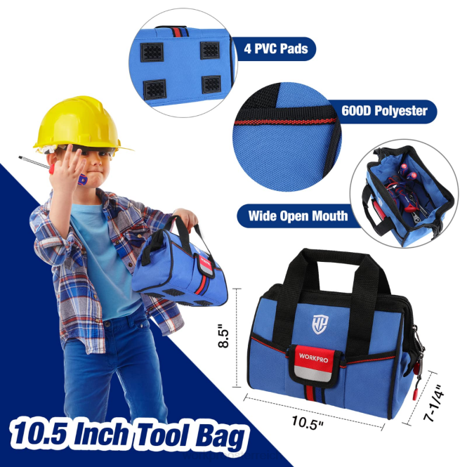 9-teiliges Kinder-Junior-Werkzeugset mit Werkzeugtasche WORKPRO V02J253 Pink Blau Werkzeug