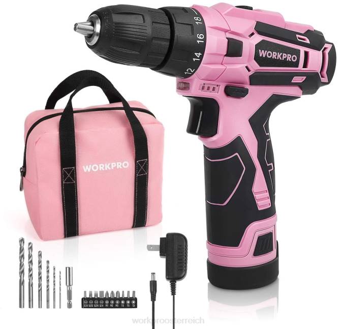 Akku-Bohrschrauber-Set, 12-V-Elektroschrauber-Werkzeugsatz für Damen WORKPRO V02J263 Rosa Werkzeug