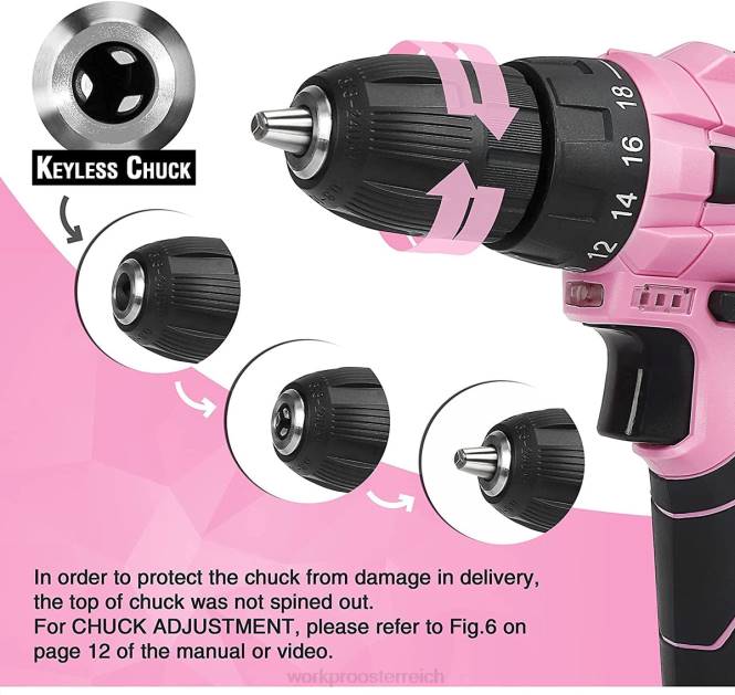 Akku-Bohrschrauber-Set, 12-V-Elektroschrauber-Werkzeugsatz für Damen WORKPRO V02J263 Rosa Werkzeug