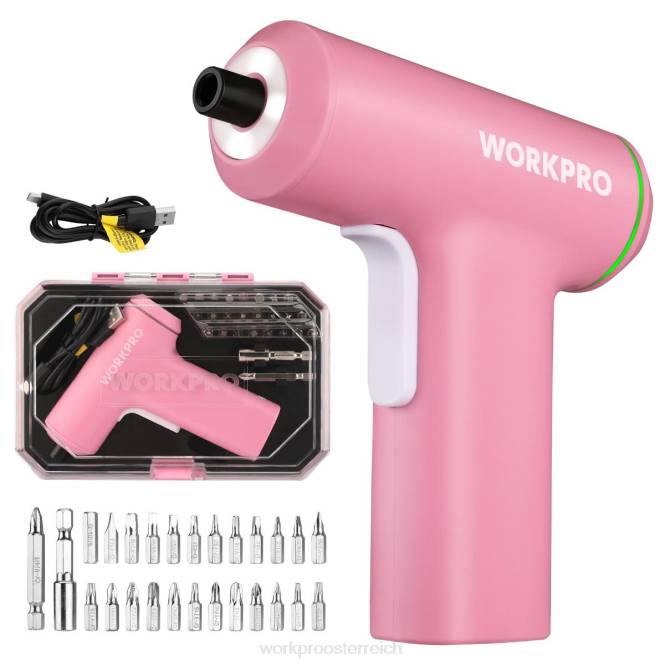 Elektrischer kabelloser 4-V-USB-Lithium-Ionen-Akku-Schraubendreher-Satz WORKPRO V02J234 Pink Schwarz Werkzeug