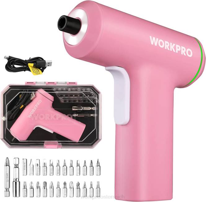 Elektrischer kabelloser 4-V-USB-Lithium-Ionen-Akku-Schraubendreher-Satz WORKPRO V02J234 Pink Schwarz Werkzeug