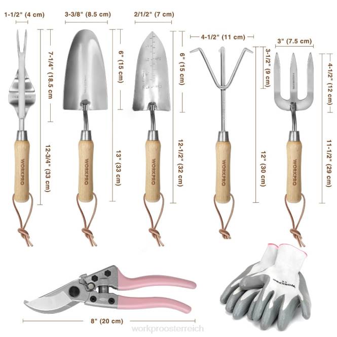 Gartengeräte 7-teiliges Set, robuste Gartengeräte aus Edelstahl WORKPRO V02J252 Rosa Werkzeug