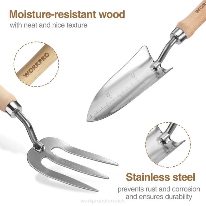 Gartengeräte 7-teiliges Set, robuste Gartengeräte aus Edelstahl WORKPRO V02J252 Rosa Werkzeug