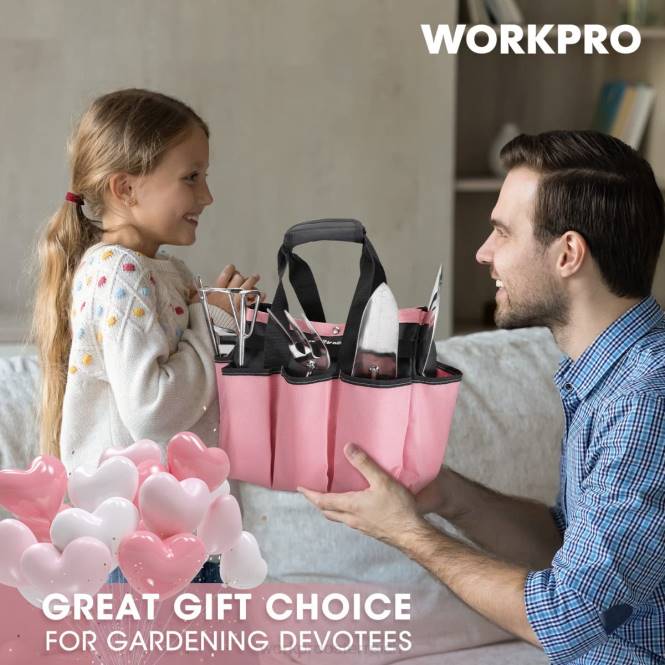 Gartengeräte 7-teiliges Set, robuste Gartengeräte aus Edelstahl WORKPRO V02J252 Rosa Werkzeug