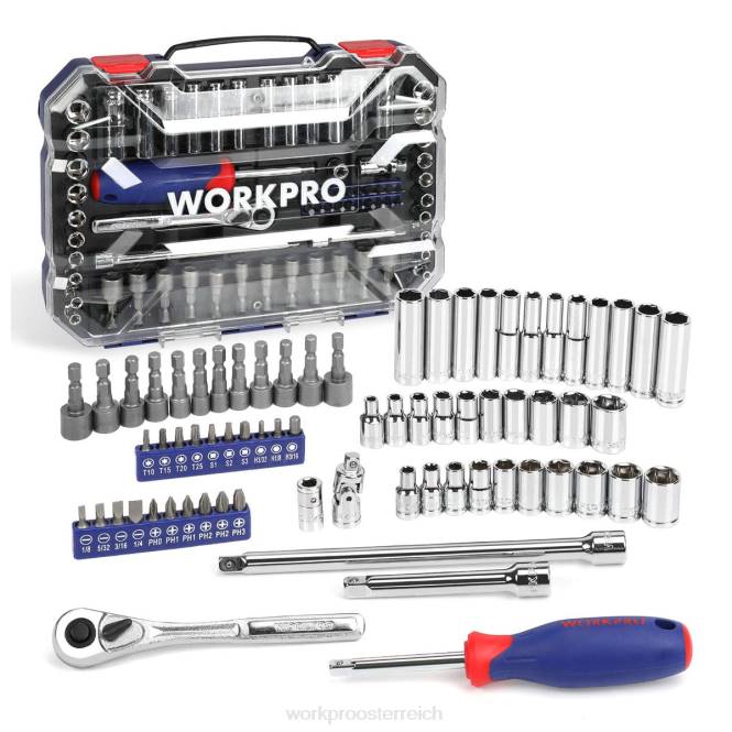 Steckschlüsselsatz, 70-teiliger Steckschlüsselsatz mit Schnellspannratsche, metrisch und SAE WORKPRO V02J308 morden Werkzeug