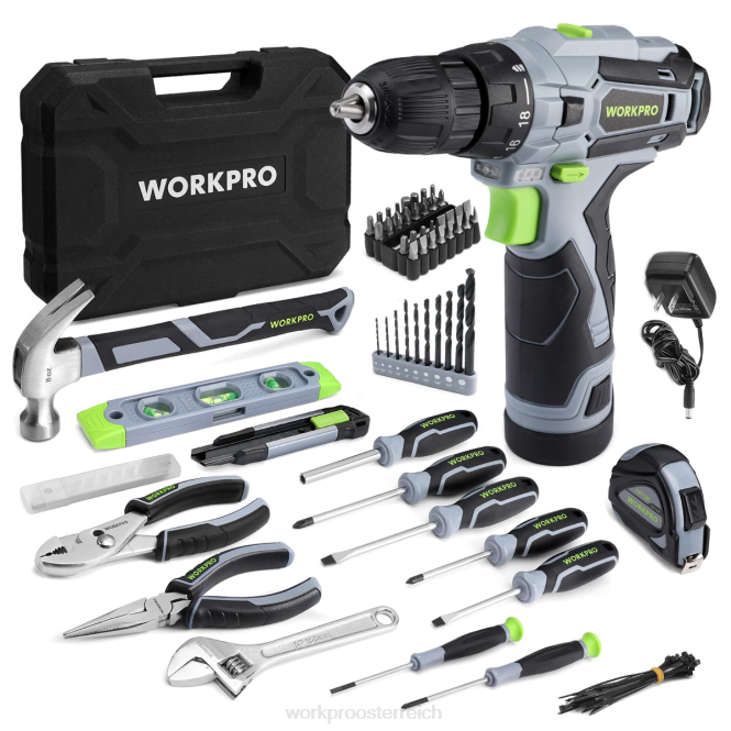 108-teiliges tragbares Werkzeugset mit Bohrmaschine WORKPRO V02J173 rosa/grau Werkzeug