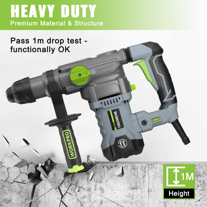 12,5 A 1-1/4 Zoll Premium SDS-Plus Bohrhammer, robuste kabelgebundene Version WORKPRO V02J179 hilfreich Werkzeug