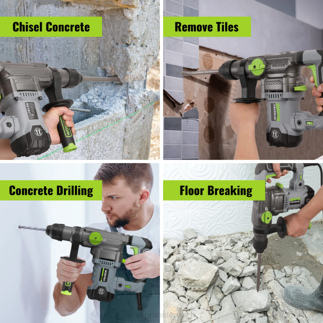 12,5 A 1-1/4 Zoll Premium SDS-Plus Bohrhammer, robuste kabelgebundene Version WORKPRO V02J179 hilfreich Werkzeug