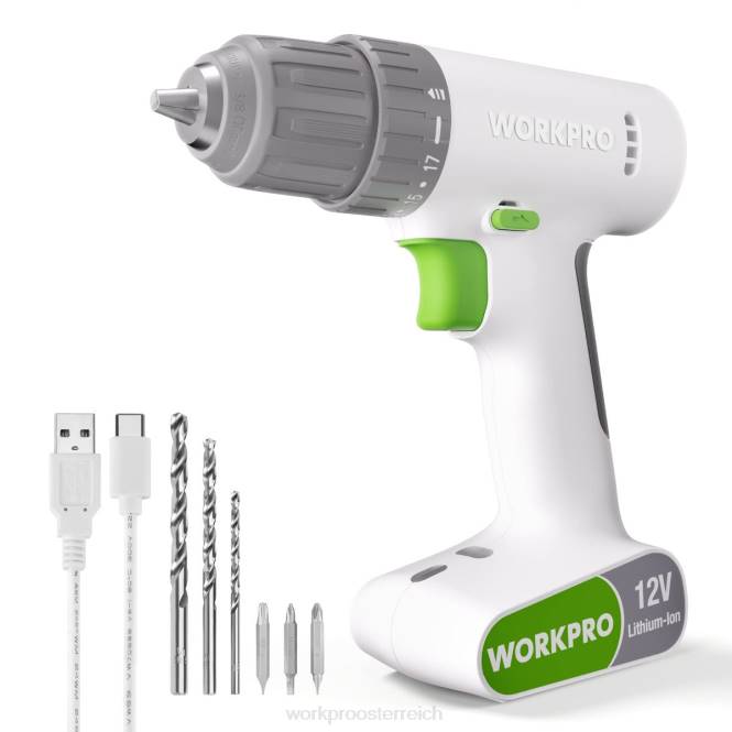 12-V-Akku-Bohrschrauber-Set mit 6 Bits, 3/8-Zoll-Schnellspannbohrfutter, variable Geschwindigkeit, 18-Touque-Einstellung WORKPRO V02J175 rosa/weiß Werkzeug