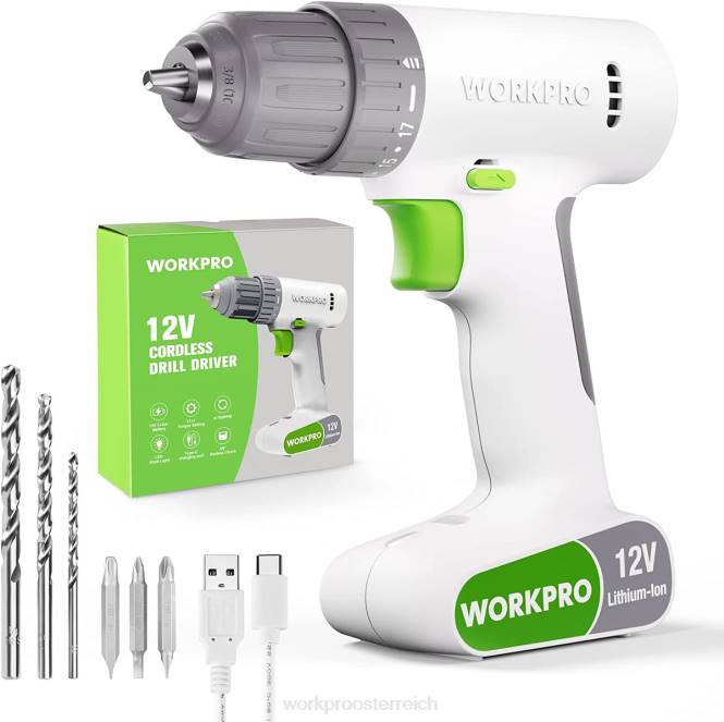 12-V-Akku-Bohrschrauber-Set mit 6 Bits, 3/8-Zoll-Schnellspannbohrfutter, variable Geschwindigkeit, 18-Touque-Einstellung WORKPRO V02J175 rosa/weiß Werkzeug